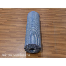 Load image into Gallery viewer, 2&#39;7&quot;x12&#39; Penn Blue, Modern Grass Design, Soft Pile, Dense Weave, Tone On Tone, Dyed, Wool And Silk, Hand Knotted Runner Oriental Rug FWR477744