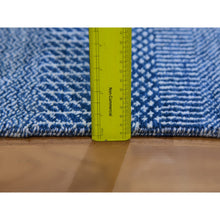 Load image into Gallery viewer, 2&#39;7&quot;x12&#39; Penn Blue, Modern Grass Design, Soft Pile, Dense Weave, Tone On Tone, Dyed, Wool And Silk, Hand Knotted Runner Oriental Rug FWR477744