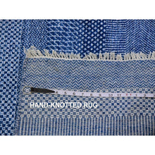 Load image into Gallery viewer, 2&#39;7&quot;x12&#39; Penn Blue, Modern Grass Design, Soft Pile, Dense Weave, Tone On Tone, Dyed, Wool And Silk, Hand Knotted Runner Oriental Rug FWR477744