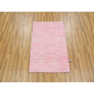 2'1"x3'1" Floral White, Hand Knotted, Tone On Tone, Modern Grass Design, 100% Dyed Wool, Mat Oriental Rug FWR477798