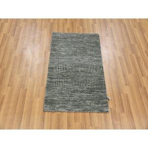 2'1"x3'1" Echo Gray, Tone On Tone, Hand Knotted, Pure Dyed Wool, Grass Design Mat Oriental Rug FWR477804