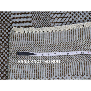 2'2"x3'3" Chrome Gray, Modern Grass Design, Tone on Tone, Dyed 100% Wool, Hand Knotted, Mat Oriental Rug FWR477828