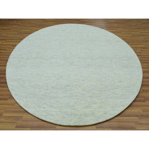 8'x8' Earl Gray, Hand Knotted, Shabby Chic, Modern 100% Undyed Wool With Grass Design, Tone On Tone, Oriental Round Rug FWR477930