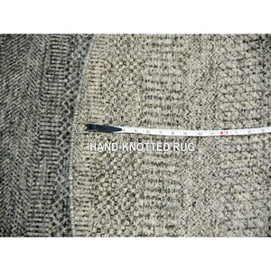 6'x6' Goose and Cadet Gray, 100% Undyed Wool Hand Knotted, Tone on Tone, Modern Grass Design, Square Oriental Rug FWR478290