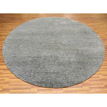 Load image into Gallery viewer, 10&#39;x10&#39; Knitting Needles Gray, Borderless, Shabby Chic, Modern Pure Undyed Wool Hand Knotted With Grass Design, Tone On Tone, Oriental Round Rug FWR477954