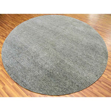 Load image into Gallery viewer, 10&#39;x10&#39; Knitting Needles Gray, Borderless, Shabby Chic, Modern Pure Undyed Wool Hand Knotted With Grass Design, Tone On Tone, Oriental Round Rug FWR477954