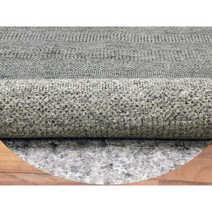 10'x10' Knitting Needles Gray, Borderless, Shabby Chic, Modern Pure Undyed Wool Hand Knotted With Grass Design, Tone On Tone, Oriental Round Rug FWR477954
