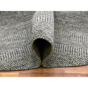 10'x10' Knitting Needles Gray, Borderless, Shabby Chic, Modern Pure Undyed Wool Hand Knotted With Grass Design, Tone On Tone, Oriental Round Rug FWR477954