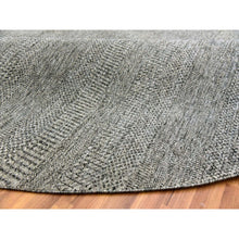 Load image into Gallery viewer, 10&#39;x10&#39; Knitting Needles Gray, Borderless, Shabby Chic, Modern Pure Undyed Wool Hand Knotted With Grass Design, Tone On Tone, Oriental Round Rug FWR477954