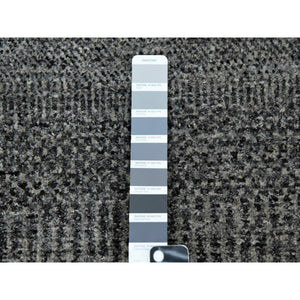 10'x10' Knitting Needles Gray, Borderless, Shabby Chic, Modern Pure Undyed Wool Hand Knotted With Grass Design, Tone On Tone, Oriental Round Rug FWR477954
