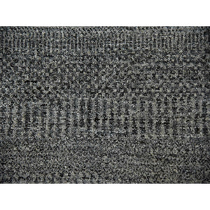 10'x10' Knitting Needles Gray, Borderless, Shabby Chic, Modern Pure Undyed Wool Hand Knotted With Grass Design, Tone On Tone, Oriental Round Rug FWR477954