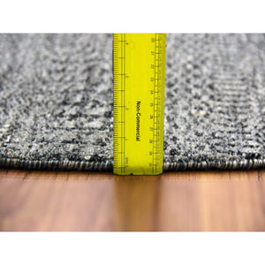 10'x10' Knitting Needles Gray, Borderless, Shabby Chic, Modern Pure Undyed Wool Hand Knotted With Grass Design, Tone On Tone, Oriental Round Rug FWR477954