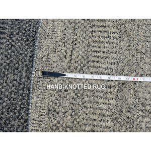 10'x10' Knitting Needles Gray, Borderless, Shabby Chic, Modern Pure Undyed Wool Hand Knotted With Grass Design, Tone On Tone, Oriental Round Rug FWR477954