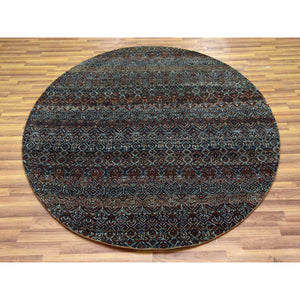 6'x6' Kobicha Brown, Borderless Hand Knotted Kohinoor Herat, Tone On Tone, 100% Plush Wool, Diamond Shape Small Repetitive Design, Oriental Round Rug FWR477960