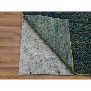 2'6"x6' Juniper Forest Green, 100% Plush Wool, Tone On Tone, Hand Knotted, Kohinoor Herat Small Geometric Repetitive Design, Runner Oriental Rug FWR478002