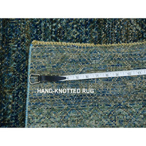 2'6"x6' Juniper Forest Green, 100% Plush Wool, Tone On Tone, Hand Knotted, Kohinoor Herat Small Geometric Repetitive Design, Runner Oriental Rug FWR478002