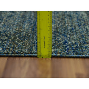 2'6"x8' Cerulean Forest Green, Diamond Shape Repetitive Design, Kohinoor Herat, Soft To The Touch All Wool, Hand Knotted, Runner Oriental Rug FWR478014