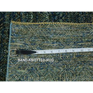 2'6"x8' Cerulean Forest Green, Diamond Shape Repetitive Design, Kohinoor Herat, Soft To The Touch All Wool, Hand Knotted, Runner Oriental Rug FWR478014