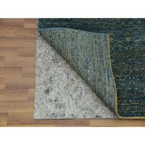 2'6"x8' Retro Cyan Forest Green, Diamond Shape Repetitive Design, Borderless Hand Knotted, Kohinoor Herat, 100% Wool, Tone On Tone, Runner Oriental Rug FWR478020