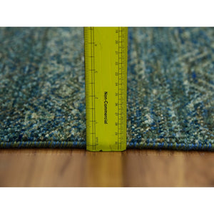2'6"x8' Retro Cyan Forest Green, Diamond Shape Repetitive Design, Borderless Hand Knotted, Kohinoor Herat, 100% Wool, Tone On Tone, Runner Oriental Rug FWR478020