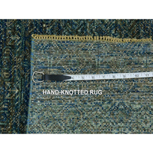 2'6"x8' Retro Cyan Forest Green, Diamond Shape Repetitive Design, Borderless Hand Knotted, Kohinoor Herat, 100% Wool, Tone On Tone, Runner Oriental Rug FWR478020
