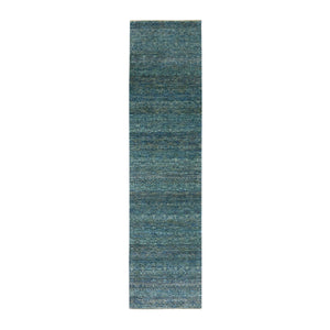 2'6"x10'1" Avocado Green, Diamond Shape Repetitive Design, Kohinoor Herat, Soft To The Touch All Wool, Hand Knotted, Runner Oriental Rug FWR478032