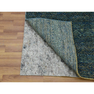 2'6"x10'1" Avocado Green, Diamond Shape Repetitive Design, Kohinoor Herat, Soft To The Touch All Wool, Hand Knotted, Runner Oriental Rug FWR478032