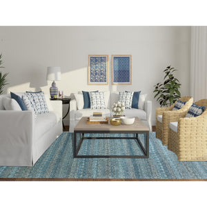 9'1"x12' Georgian Blue, Kohinoor Herat Design With Small Geometric Repetitive, Tone on Tone, Soft To The Touch All Wool, Hand Knotted, Oriental Rug FWR478068