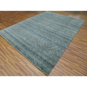 9'1"x12' Georgian Blue, Kohinoor Herat Design With Small Geometric Repetitive, Tone on Tone, Soft To The Touch All Wool, Hand Knotted, Oriental Rug FWR478068