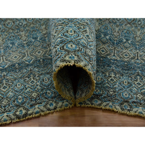 9'1"x12' Georgian Blue, Kohinoor Herat Design With Small Geometric Repetitive, Tone on Tone, Soft To The Touch All Wool, Hand Knotted, Oriental Rug FWR478068