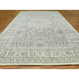 12'1"x18' Chiffon White, Mamluk Dynasty, Tone On Tone Design, Undyed Pure Wool, Hand Knotted, Oversized Oriental Rug FWR478080