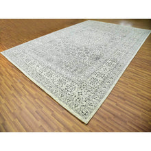 Load image into Gallery viewer, 12&#39;1&quot;x18&#39; Chiffon White, Mamluk Dynasty, Tone On Tone Design, Undyed Pure Wool, Hand Knotted, Oversized Oriental Rug FWR478080