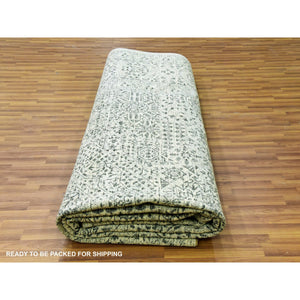 12'1"x18' Chiffon White, Mamluk Dynasty, Tone On Tone Design, Undyed Pure Wool, Hand Knotted, Oversized Oriental Rug FWR478080
