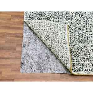 2'8"x10' Parchment White, Mamluk Dynasty, Tone on Tone Design, Undyed Shiny Wool, Hand Knotted, Runner Oriental Rug FWR478086