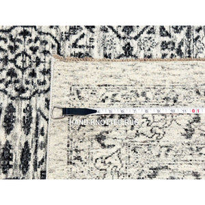 2'8"x10' Parchment White, Mamluk Dynasty, Tone on Tone Design, Undyed Shiny Wool, Hand Knotted, Runner Oriental Rug FWR478086