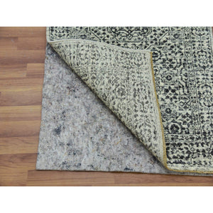 2'8"x10' Linen White, Mamluk Dynasty, Tone on Tone Design, Undyed Luxurious Wool, Hand Knotted, Runner Oriental Rug FWR478098