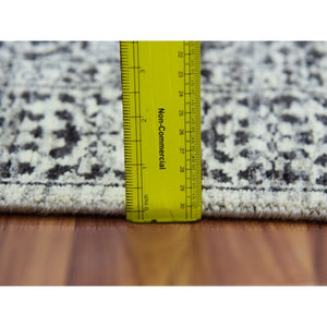 2'8"x10' Linen White, Mamluk Dynasty, Tone on Tone Design, Undyed Luxurious Wool, Hand Knotted, Runner Oriental Rug FWR478098