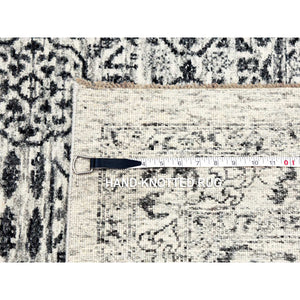 2'8"x10' Linen White, Mamluk Dynasty, Tone on Tone Design, Undyed Luxurious Wool, Hand Knotted, Runner Oriental Rug FWR478098