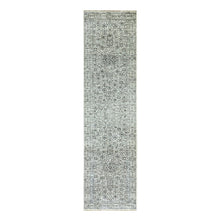 Load image into Gallery viewer, 2&#39;8&quot;x10&#39; Peppermint White, Mamluk Dynasty, Tone on Tone Design, Undyed 100% Wool, Hand Knotted, Runner Oriental Rug FWR478104