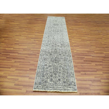 Load image into Gallery viewer, 2&#39;8&quot;x10&#39; Peppermint White, Mamluk Dynasty, Tone on Tone Design, Undyed 100% Wool, Hand Knotted, Runner Oriental Rug FWR478104