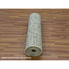 Load image into Gallery viewer, 2&#39;8&quot;x10&#39; Peppermint White, Mamluk Dynasty, Tone On Tone Design, Undyed 100% Wool, Hand Knotted, Runner Oriental Rug FWR478104