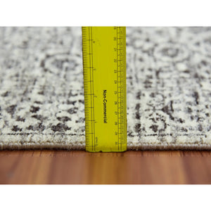 2'8"x10' Peppermint White, Mamluk Dynasty, Tone on Tone Design, Undyed 100% Wool, Hand Knotted, Runner Oriental Rug FWR478104