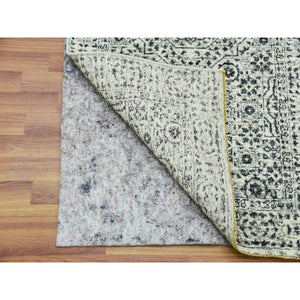 2'8"x10' Harp White, Hand Knotted, Mamluk Dynasty, Tone on Tone Design, Undyed Luxurious Wool, Runner Oriental Rug FWR478110