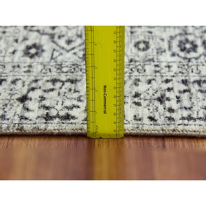 2'8"x10' Harp White, Hand Knotted, Mamluk Dynasty, Tone on Tone Design, Undyed Luxurious Wool, Runner Oriental Rug FWR478110