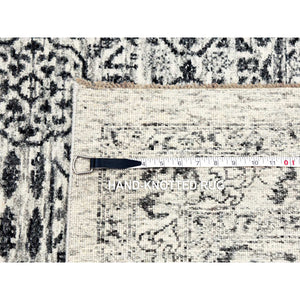 2'8"x10' Harp White, Hand Knotted, Mamluk Dynasty, Tone on Tone Design, Undyed Luxurious Wool, Runner Oriental Rug FWR478110