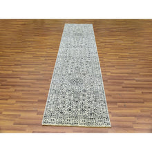 Load image into Gallery viewer, 2&#39;9&quot;x10&#39; Paris White, Mamluk Dynasty, Tone On Tone Design, Undyed 100% Wool, Hand Knotted, Runner Oriental Rug FWR478116