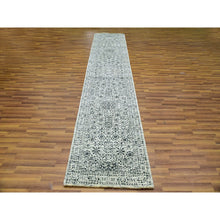 Load image into Gallery viewer, 2&#39;7&quot;x12&#39; Honeydew White, Luxurious Wool, Hand Knotted, Mamluk Dynasty, Tone On Tone Design, Undyed, Runner Oriental Rug FWR478122