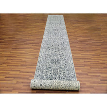 Load image into Gallery viewer, 2&#39;10&quot;x18&#39; Pomelo White, Mamluk Dynasty, Tone on Tone, Undyed Natural Wool, Hand Knotted, Runner Oriental Rug FWR478134