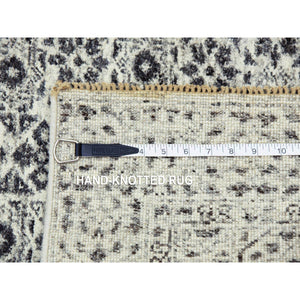 2'10"x18' Pomelo White, Mamluk Dynasty, Tone on Tone, Undyed Natural Wool, Hand Knotted, Runner Oriental Rug FWR478134