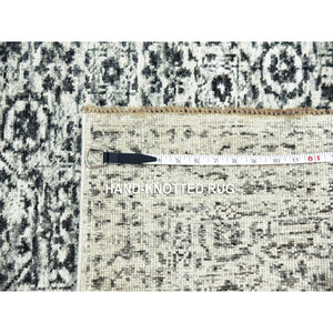 2'10"x21'10" Shadow White, Hand Knotted, Tone on Tone Mamluk Dynasty Design, Undyed 100% Wool, Runner Oriental Rug FWR478140
